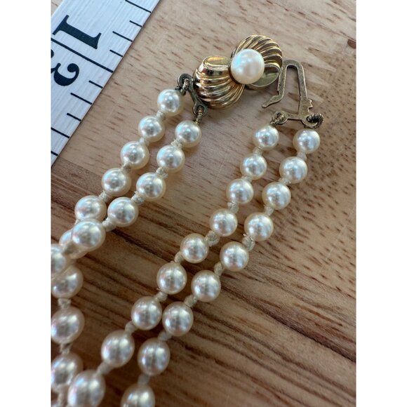 Vintage JKA Köhle Double Strand Faux Pearl Necklace 17" Gold Plated 925 Stamped - Picture 8 of 16